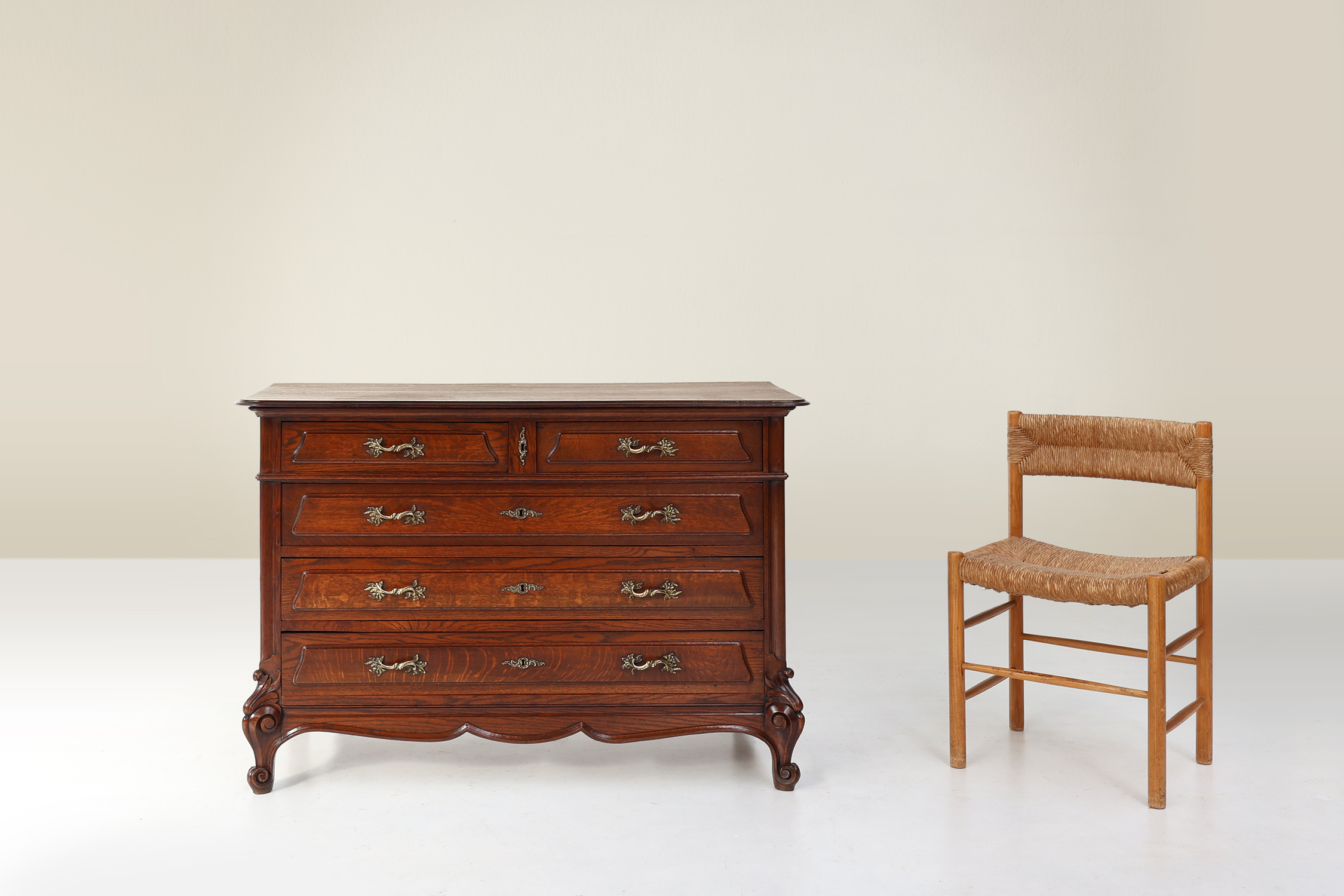 French Antique carved oak chest of drawers thumbnail